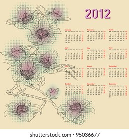 Stylish calendar with flowers for 2012. Week starts on Monday. Rasterized version also available in portfolio.