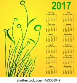 Stylish calendar with flowers for 2017. Week starts on Monday.