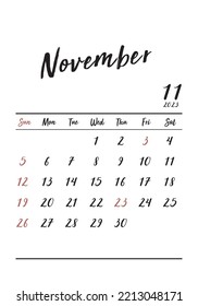 Stylish calendar for November 2023