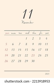 Stylish calendar for November 2023