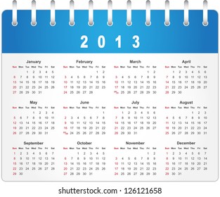 Stylish calendar page for 2013 (week starts from Sunday)