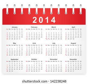Stylish calendar page for 2014 (week starts from Sunday)