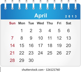 Stylish calendar page for April 2013 (week starts from Sunday)