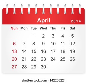 Stylish calendar page for April 2014 (week starts from Sunday)