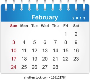 Stylish calendar page for February 2013 (week starts from Sunday)