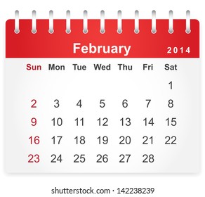 Stylish calendar page for February 2014 (week starts from Sunday)