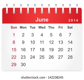 Stylish calendar page for June 2014 (week starts from Sunday)