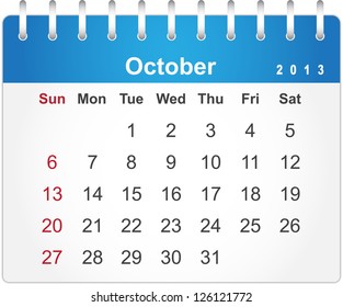 Stylish calendar page for October 2013 (week starts from Sunday)