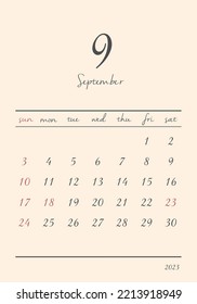 Stylish calendar for September 2023