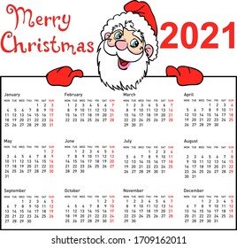 Stylish calendar withmuscular Santa Claus for 2021