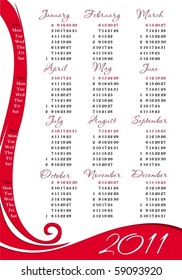 Stylish Calendar for Year 2011 (starts Sunday)