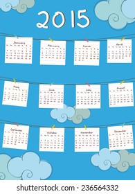 Stylish calender of 2015 with cloudy background for Happy New Year celebrations.