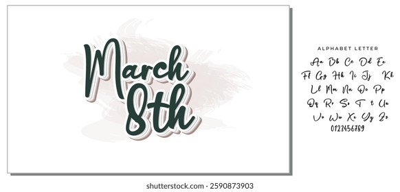 Stylish calligraphic inscription "March 8th" in elegant handwritten font.  International Women's Day. Vector illustration