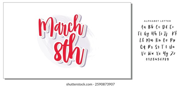Stylish calligraphic inscription "March 8th" in elegant handwritten font.  International Women's Day. Vector illustration