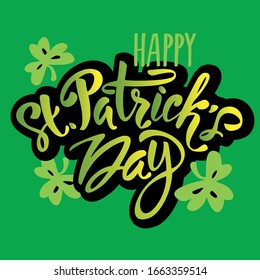 Stylish calligraphy of Happy St. Patrick's Day on green background. Can be used as greeting card design.