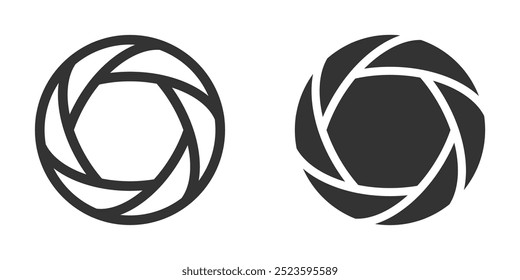 Iconos elegantes de la abertura de la cámara en blanco y negro. Ilustración vectorial adecuada para proyectos de fotos, lentes y Diseños gráficos.