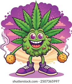 Stylish Cannabis Leaf Cartoon T-Shirt - Unique Design.