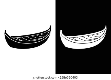 Stylish Canoe Silhouette. Black and White Vector Art	