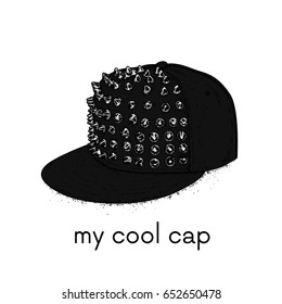 Stylish cap with spikes. Vector illustration for a postcard or a poster. Clothes and accessories. Fashion & Style.
