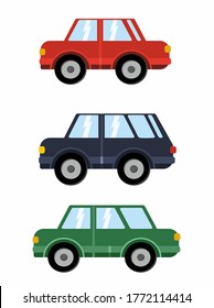 Stylish car icon set. Modern flat design style. Vector illustration. Car set for your design and web template. Engine transport in red blue and green color. 