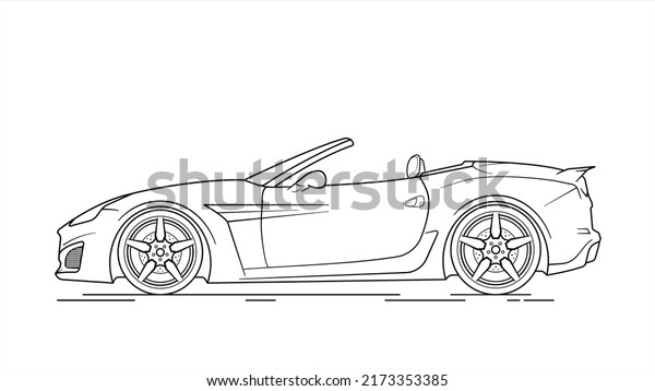 Stylish car outline blueprint isolated on white\
background vector\
image.