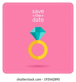 Stylish card background, wedding invitation in flat design with a ring