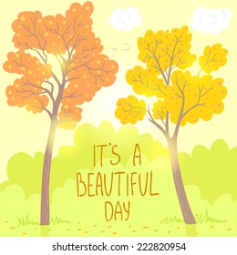 Stylish card of beautiful autumn trees with place for text