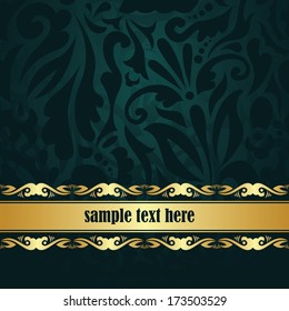 Stylish card with gold border. Floral seamless background. Can be used as invitation  