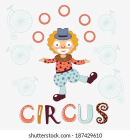 Stylish card with  juggling clown