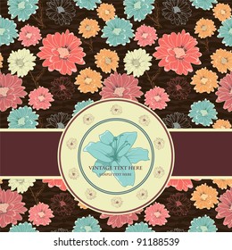 Stylish Card On Vintage  Seamless Background With Hand Drawn Elegant Flowers