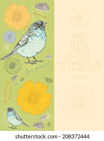 Stylish card in the vector with birds. Texture can be used for a web site, backgrounds, banners, invitations.