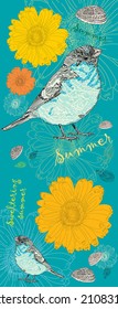 Stylish card in the vector with birds. Texture can be used for a web site, backgrounds, banners, invitations.