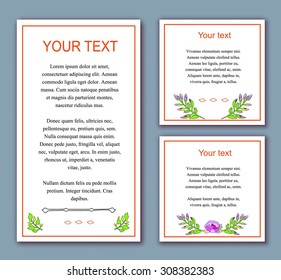 Stylish cards with decorative design elements, vintage flower, branches. Can be used for wedding invitations, birthday cards, greetings.