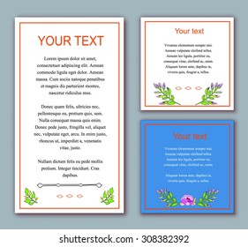 Stylish cards with decorative design elements, vintage flower, branches. Can be used for wedding invitations, birthday cards, greetings.