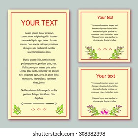 Stylish cards with decorative design elements, vintage flower, branches. Can be used for wedding invitations, birthday cards, greetings.