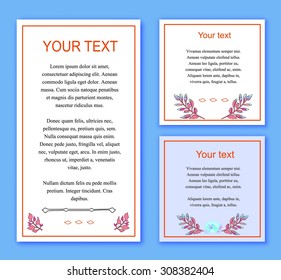 Stylish cards with decorative design elements, vintage flower, branches. Can be used for wedding invitations, birthday cards, greetings.
