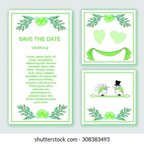 Stylish cards with decorative design elements, vintage flowers, branches. Can be used for wedding invitations, birthday cards, invitations, greetings.