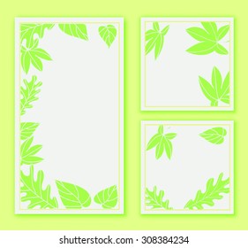 Stylish cards with decorative design elements, vintage flowers, branches. Can be used for wedding invitations, birthday cards, invitations, greetings.
