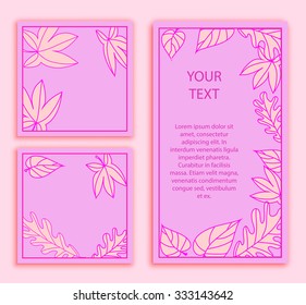 Stylish cards with decorative design elements, rose and flower branches.  Can be used for wedding invitations,  birthday cards, invitations, greetings. Vintage design with leaves