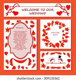 Stylish cards with decorative elements, flowers, branches. Can be used for wedding invitations, birthday cards, greetings.