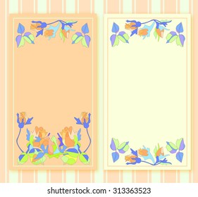 Stylish cards with decorative elements and flowers. Can be used for wedding invitations, birthday cards. Vintage design