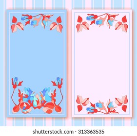 Stylish cards with decorative elements and flowers. Can be used for wedding invitations, birthday cards. Vintage design
