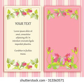 Stylish cards with decorative elements and flowers. Can be used for wedding invitations, birthday cards. Vintage design