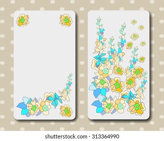 Stylish cards with decorative elements and flowers. Can be used for wedding invitations, birthday cards. Vintage design