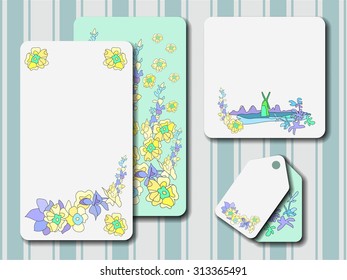 Stylish cards with decorative elements and flowers. Can be used for wedding invitations, birthday cards. Vintage design