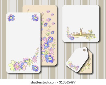 Stylish cards with decorative elements and flowers. Can be used for wedding invitations, birthday cards. Vintage design