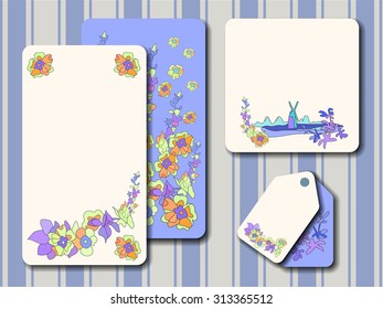 Stylish cards with decorative elements and flowers. Can be used for wedding invitations, birthday cards. Vintage design