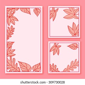 Stylish cards with decorative vintage elements, leaves, flower. Can be used for wedding invitations, birthday cards, greetings.