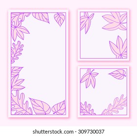Stylish cards with decorative vintage elements, leaves, flower. Can be used for wedding invitations, birthday cards, greetings.