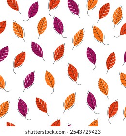 Stylish cartoon autumn leaves seamless vector pattern, endless wallpaper or textile swatch with tree floral, red fall life theme.